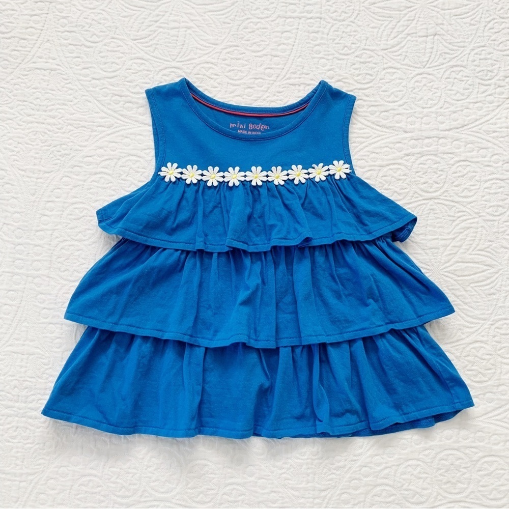 Mini Boden Girls' Tiered Ruffle Top,‎ Daisies (7-8Y)